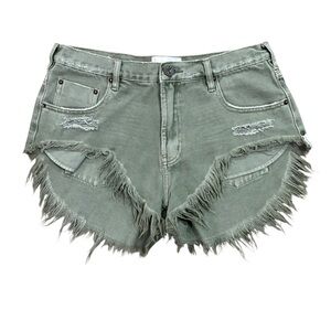 ONE TEASPOON Rollers Jean Shorts Distressed Frayed Hem Cheeky Olive Geen Size 29